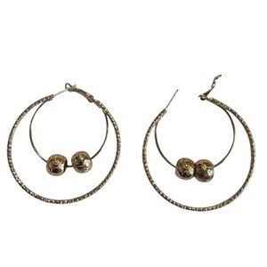 Gold Double Hoop Earrings with Beaded Accents